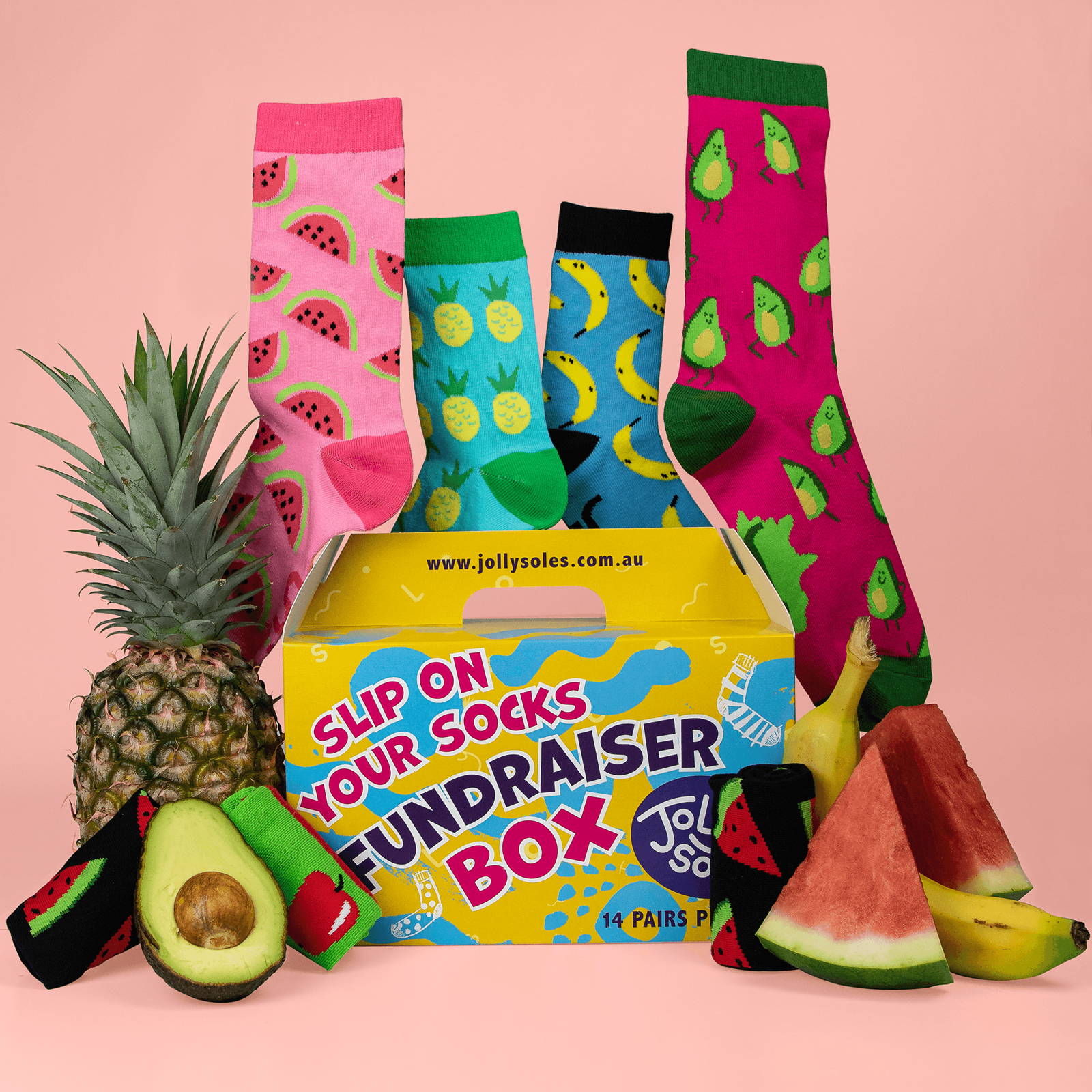 Jolly Soles Fruit Design Sock Fundraiser Box