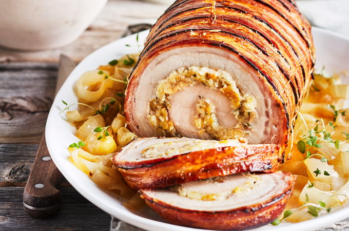 Longe de porc à l'érable farcie pomme-cheddar