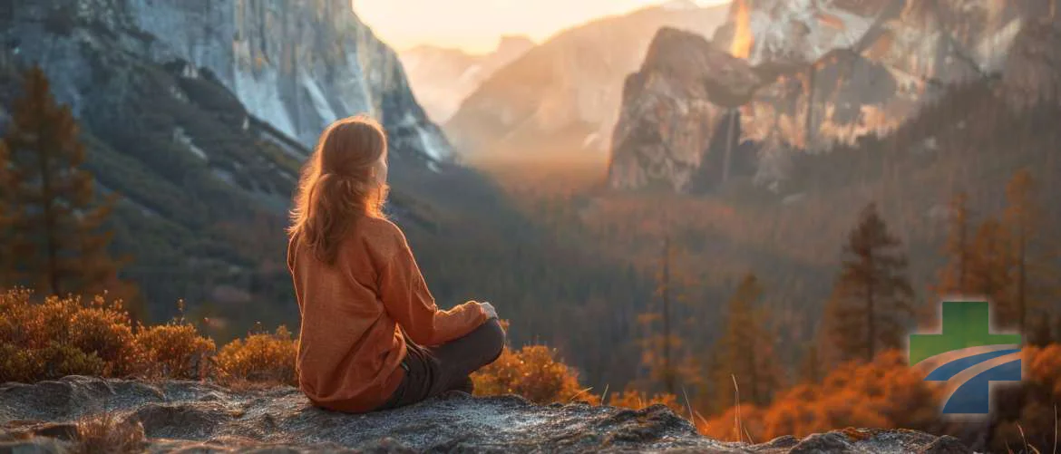 Travel nurse caring for a patient in the tranquil surroundings of a national park.