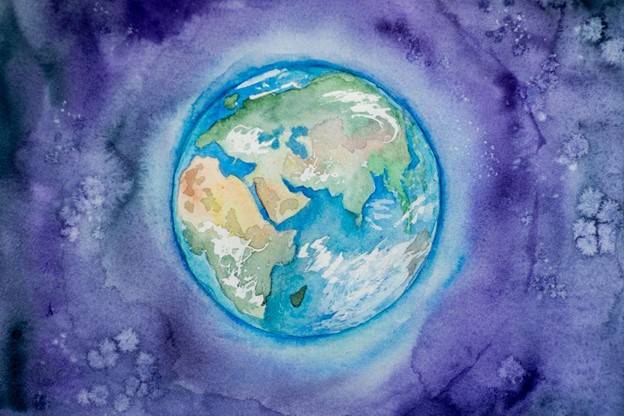 Watercolor painting of the earth to celebrate World Health Day