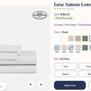 Luxe Sateen Core Sheet Set. Color: Cloud Size: California King