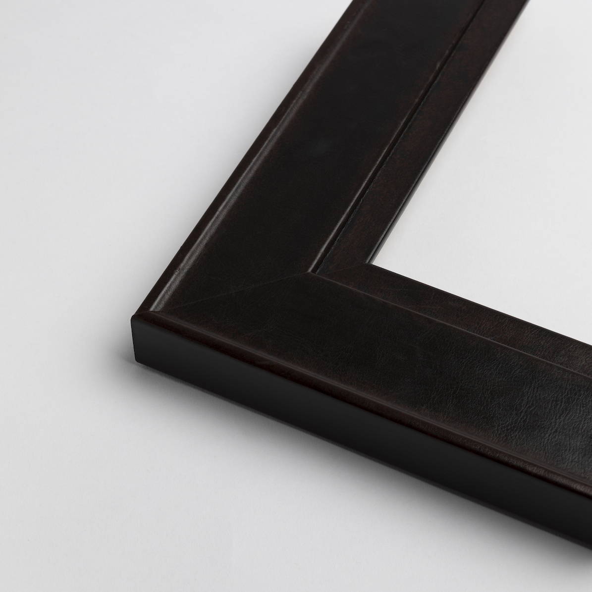 TV-Mirror Leather Look Frame Mahogany by FRAMING TO A T
