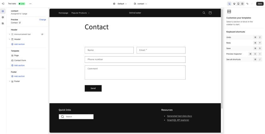 Themes editor to create contact form