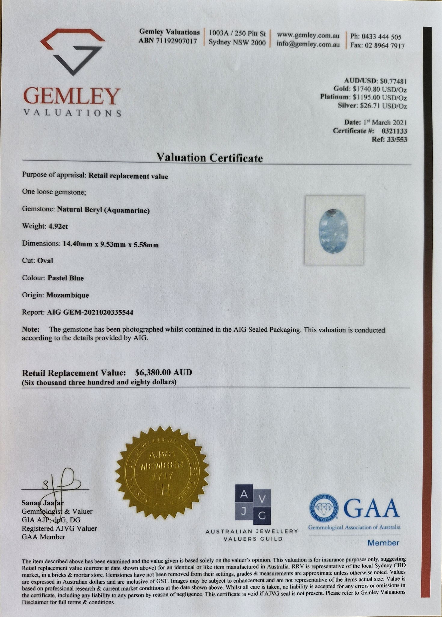 Natural Beryl (Aquamarine) Loose Gemstone - Image 2