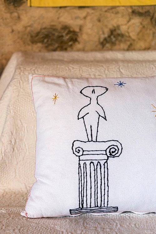 Studio Astrea produces sustainable bed sheets inspired by the Greek culture and handmade using embroidery techniques