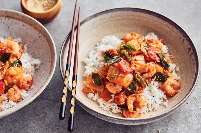 Sauté de crevettes au kimchi