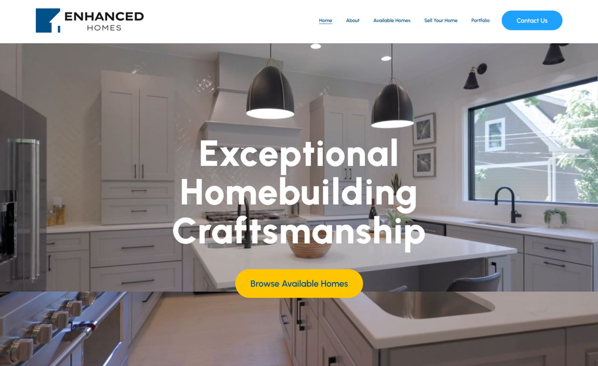 Screenshot of Enhanced Homes, from the home builder websites collection.