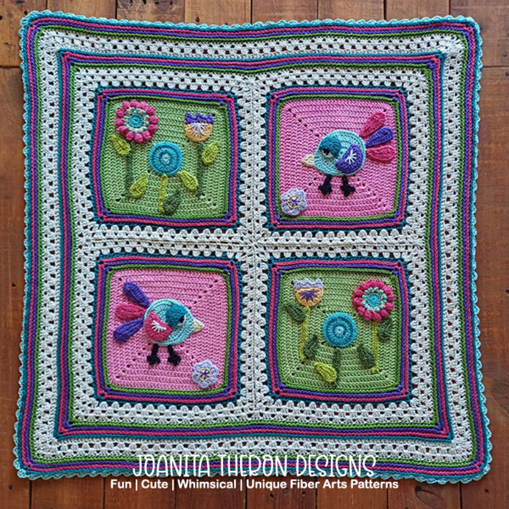 Whimsical Birdy Flower Baby Blanket