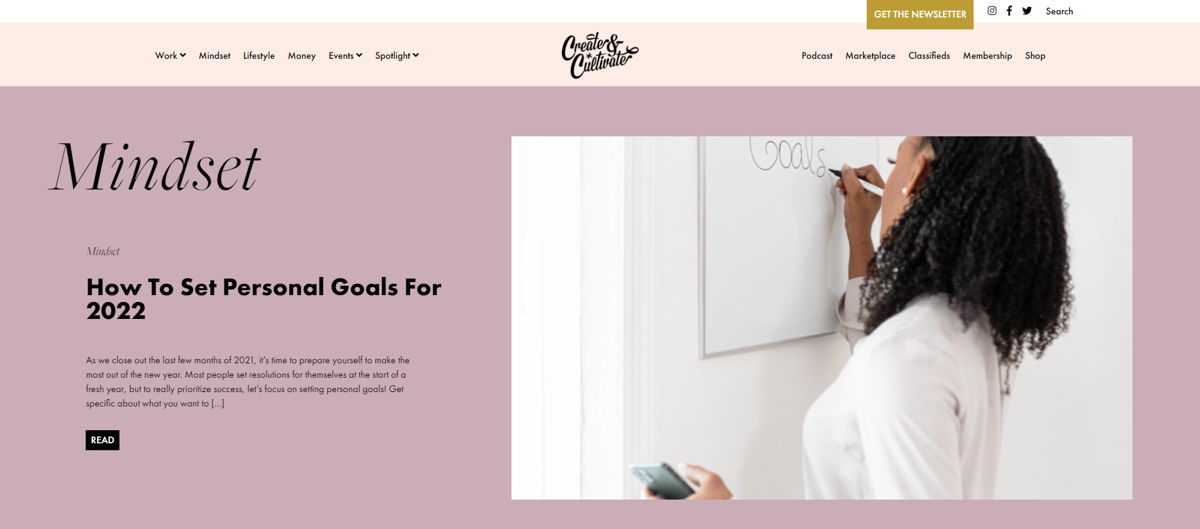 Screenshot of Create + Cultivate, from the squarespace blog examples collection.