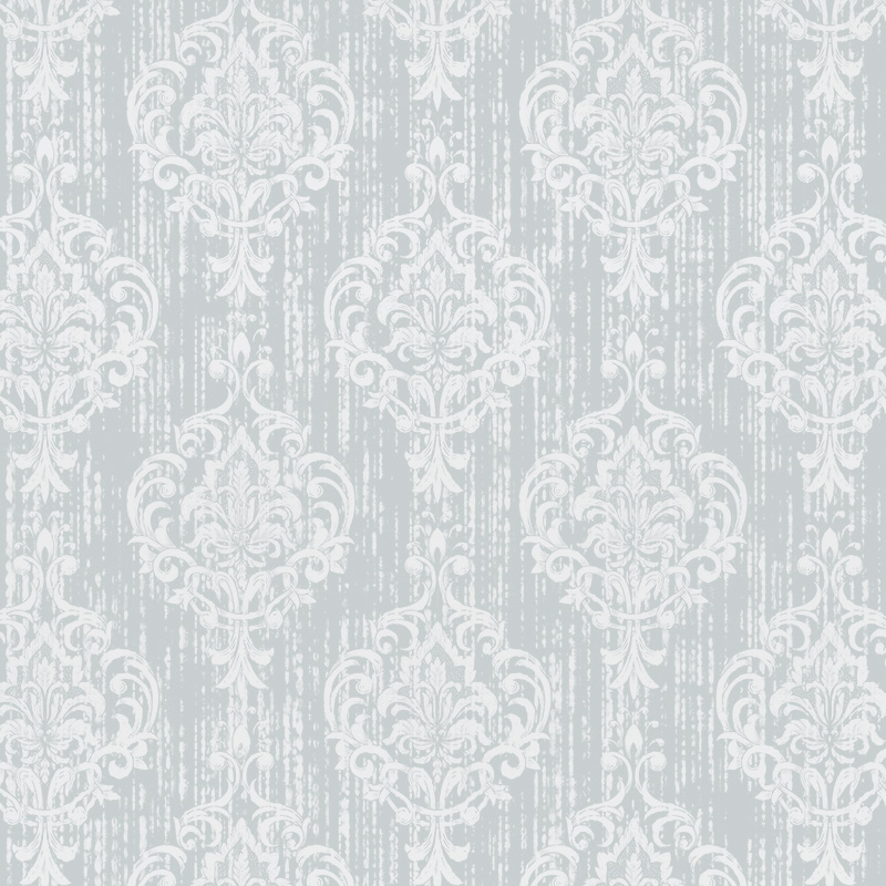 Grey & Silver Distressed Damask Wall Mural - Feathr Wallpapers