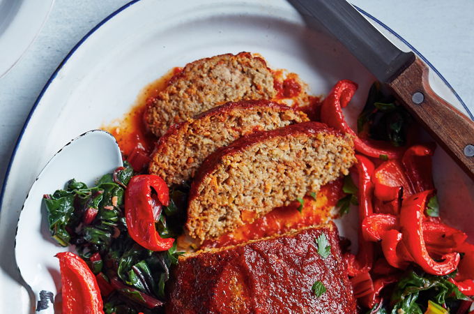 Vegetable and Pork Meatloaf with Red Pepper Barbecue Sauce