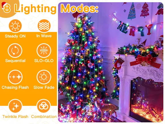 Features of Ollny's 800 leds clear cable cool white string lights - mobile size