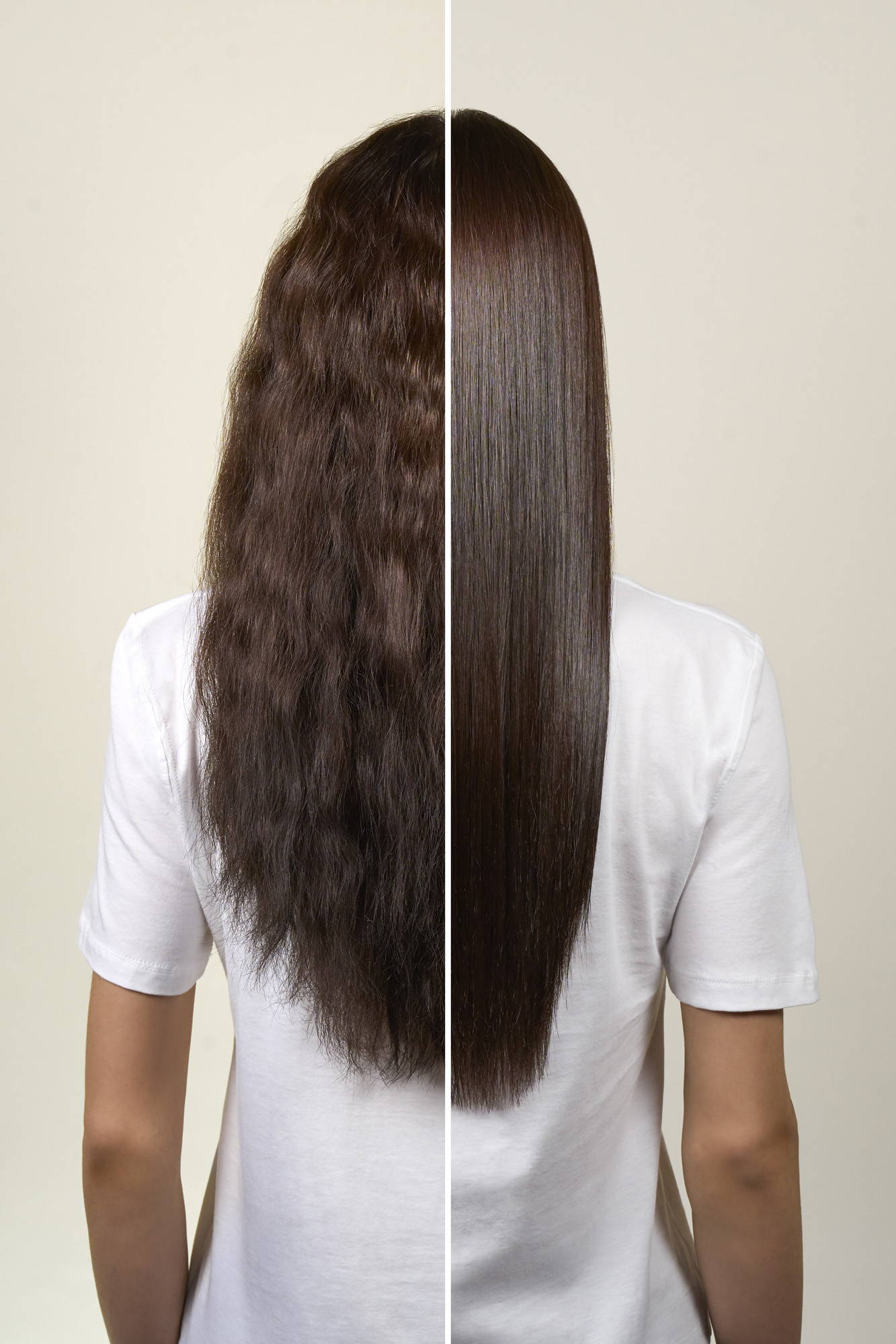 OI Liquid Luster Before and After on Medium Hair - Back