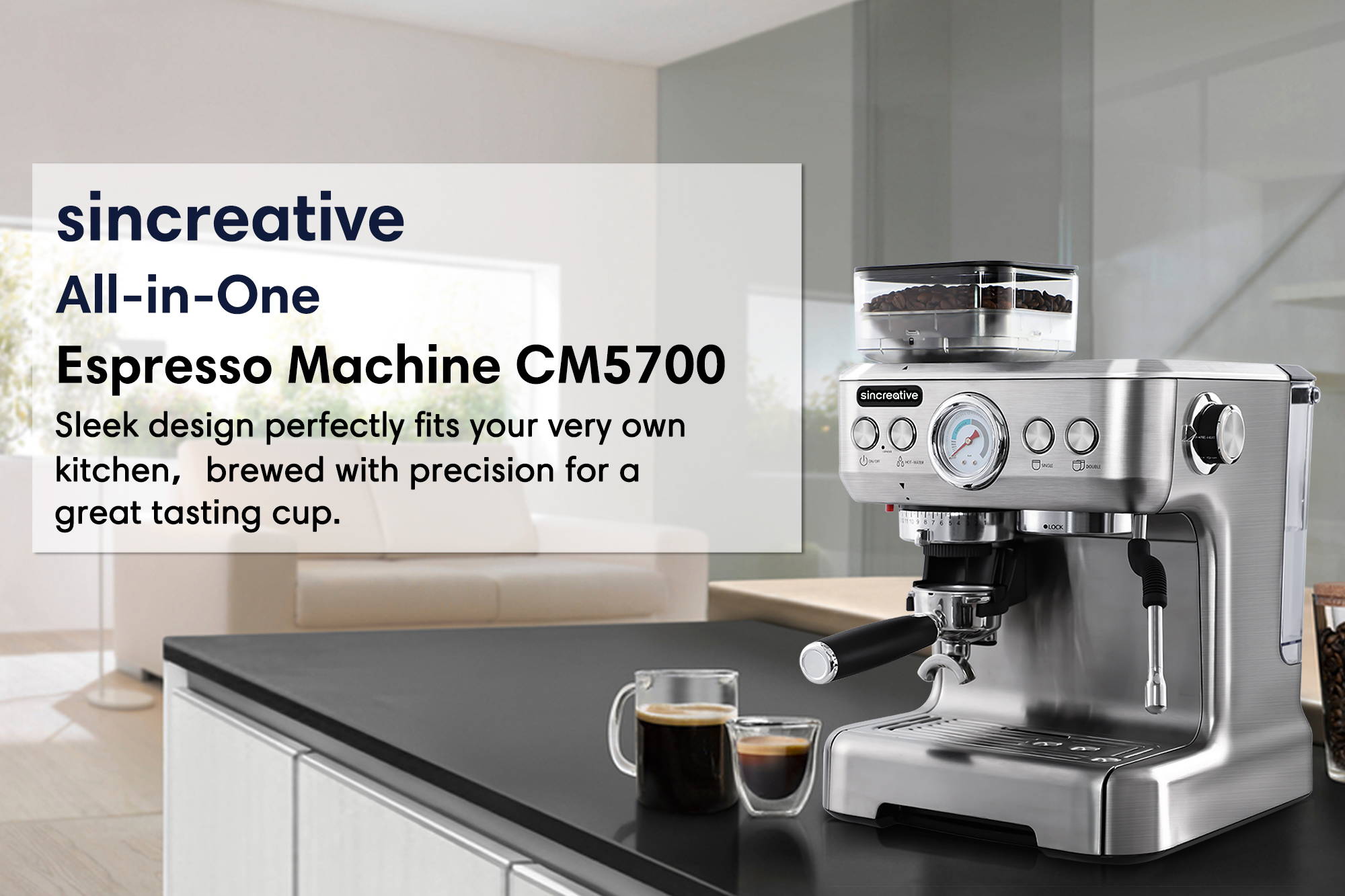 CM5700 All-in-One Semi-Automatic Espresso Machine with Grinder & Steam Wand