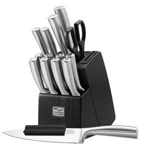 Chicago Cutlery Malden (16-PC) Kitchen Knife Block Set With Wooden Block & Built-In Sharpener, Contoured Handles and Sharp Stainless Steel Professional Chef Knife Set & Scissors