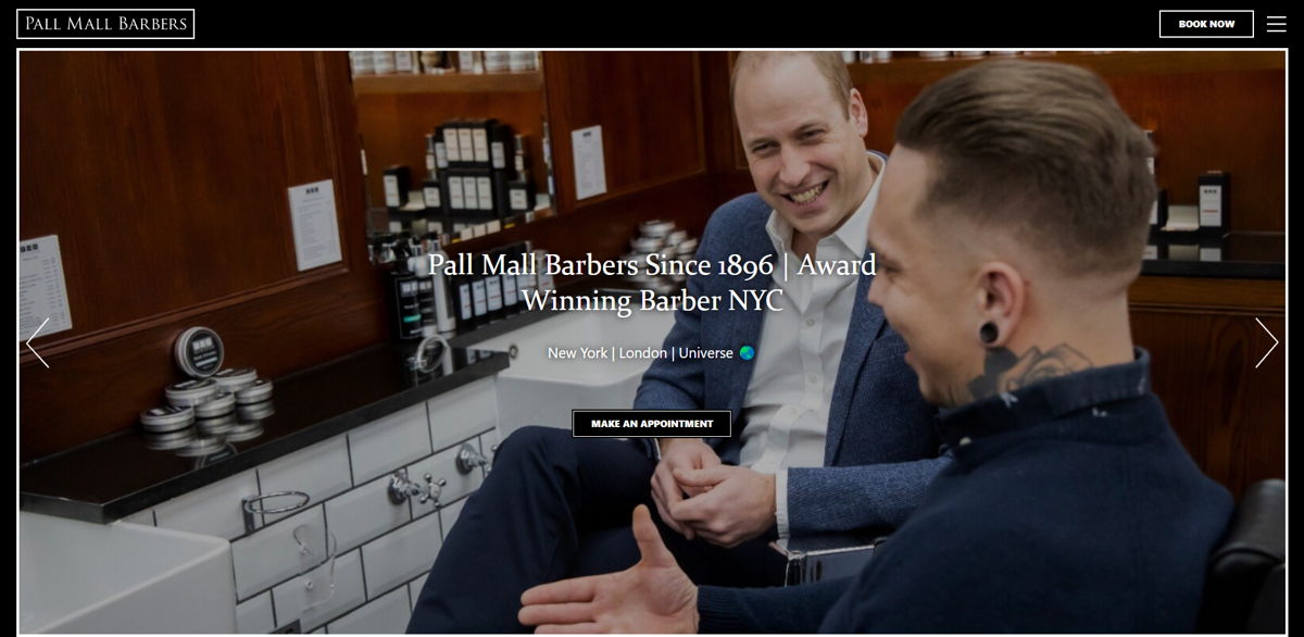 Screenshot of Pall Mall Barbers, from the barber & barbershop websites collection.