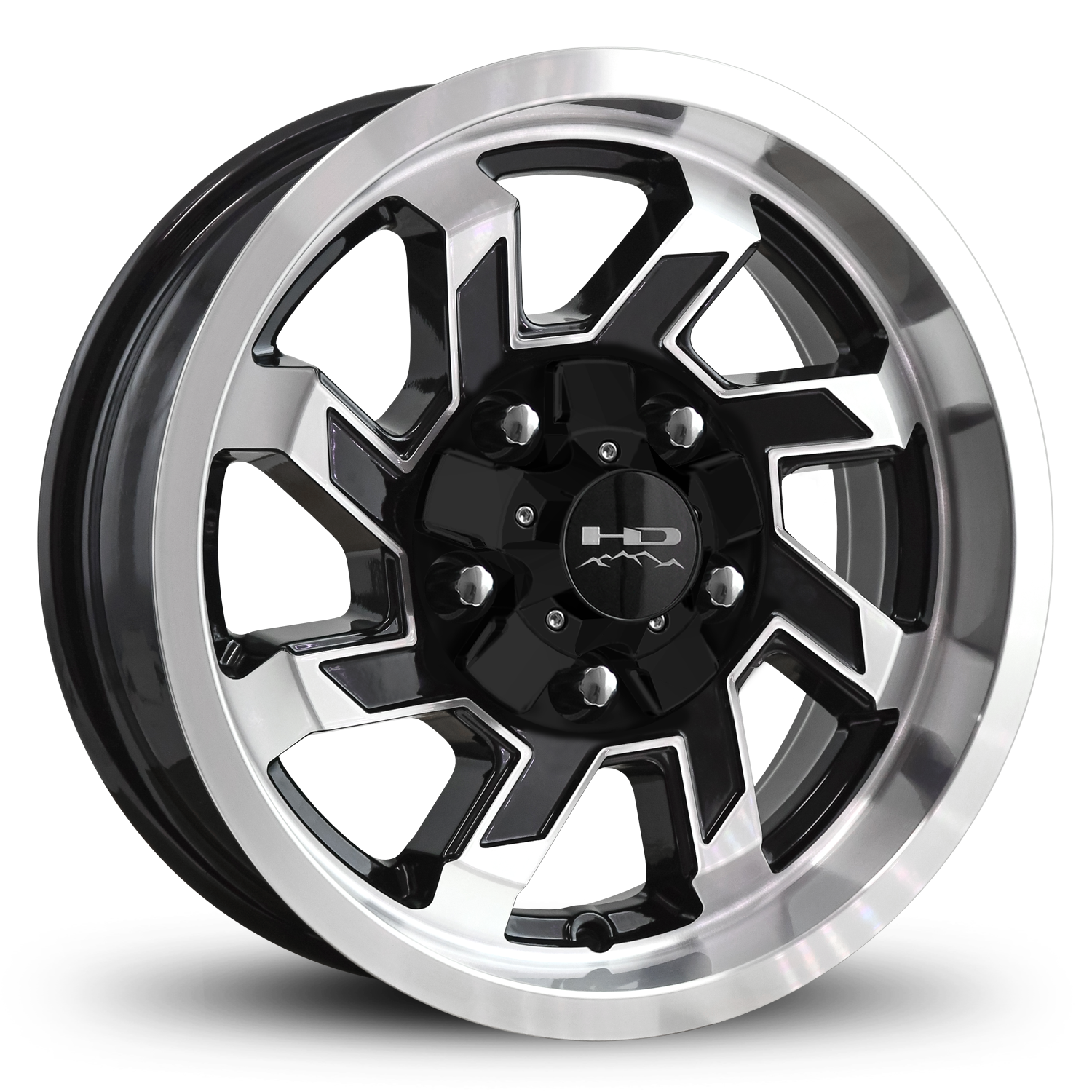 HD Off-Road SAW Custom Trailer Wheels in 15x6.0 in 5 lug Gloss Black Machined Face & Lip for Unility, Boat, Car, Construction, Horse, & RV