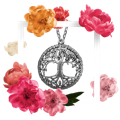 a featured image of a tree of life necklace in 24 inch metal chain surrounded by flowers as a border