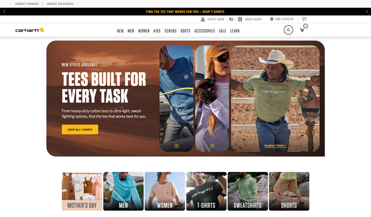 Screenshot of Carhartt , from the shopify clothing stores collection.