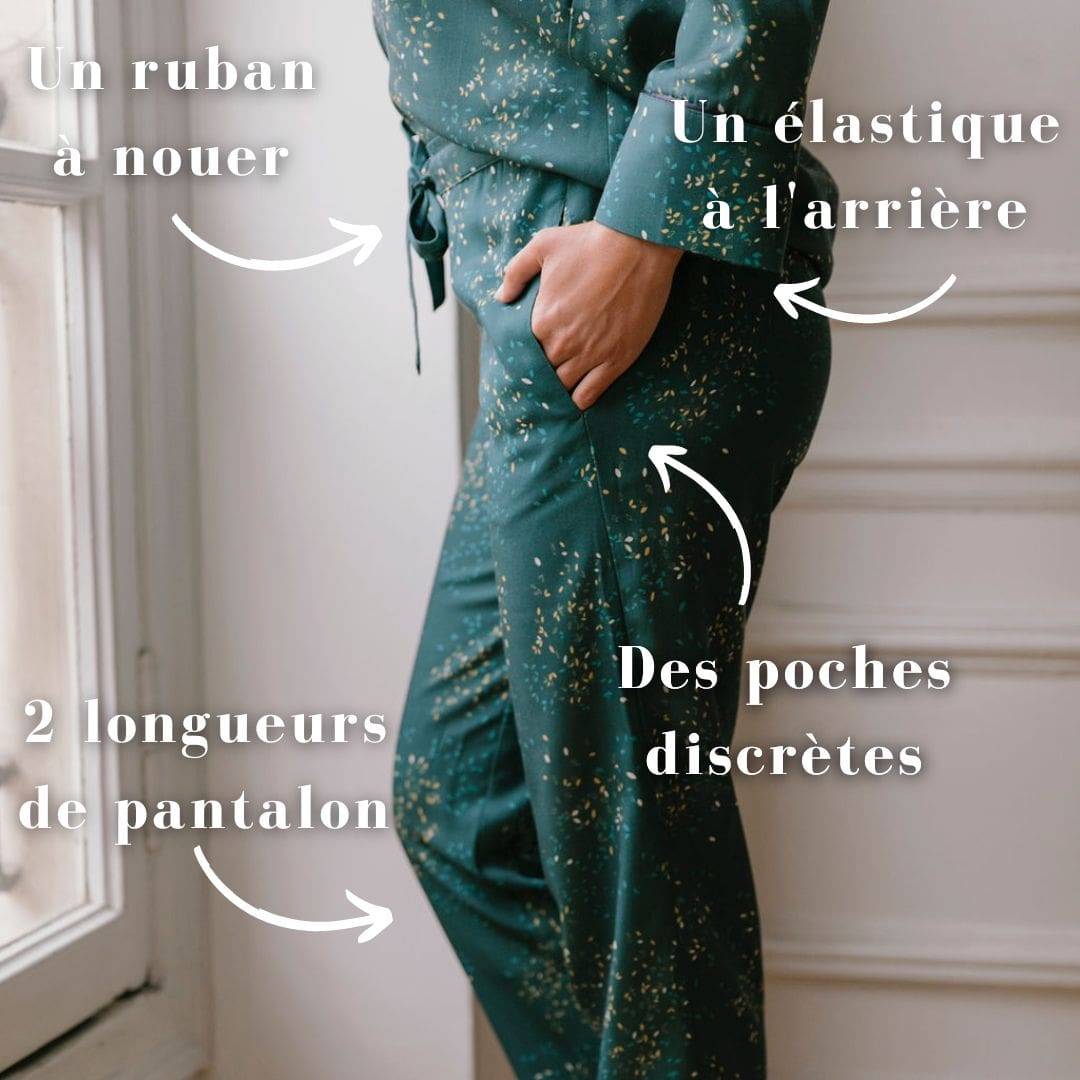 Nêge Paris - Pyjama Rue des Etoiles chemise pantalon vert en tencel lyocell