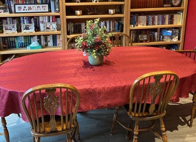 oval red kenya damask tablecloth