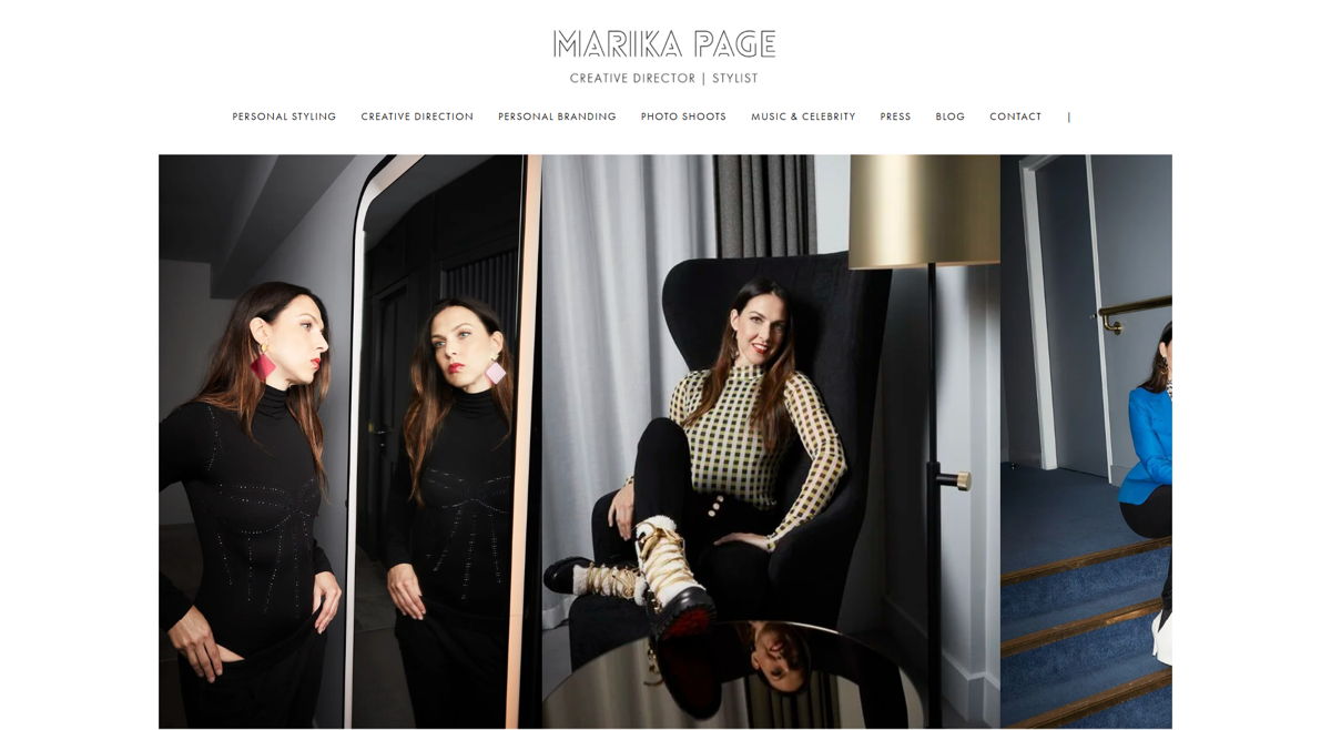 Screenshot of Marika Page, from the stylist portfolios collection.