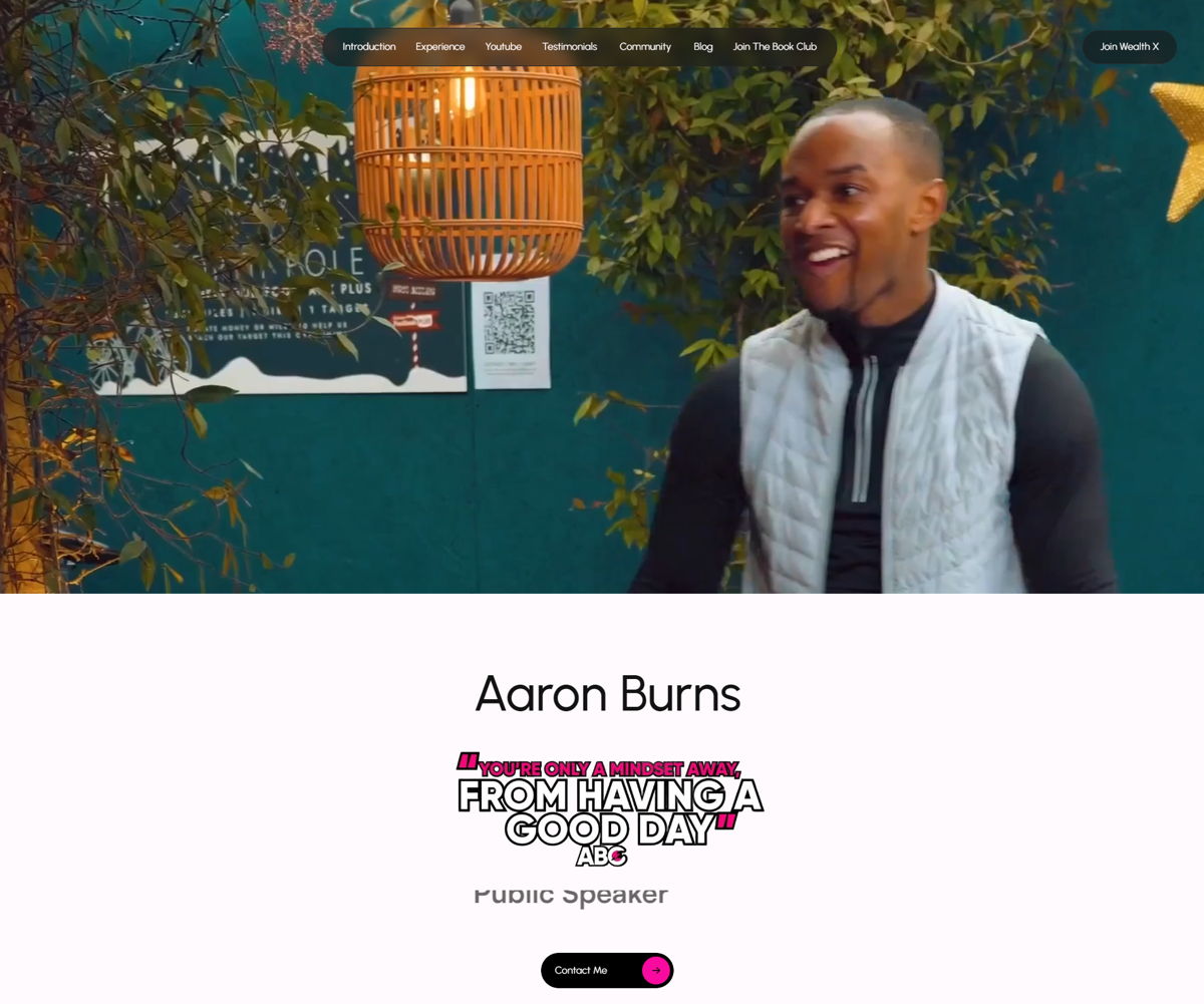 Screenshot of Aaron Burns , from the  framer websites collection.