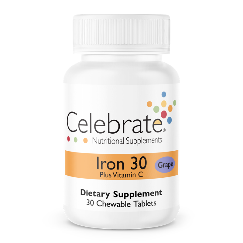 Celebrate Nutrition Supplements Iron 30 mg chewable tablet, grape flavor