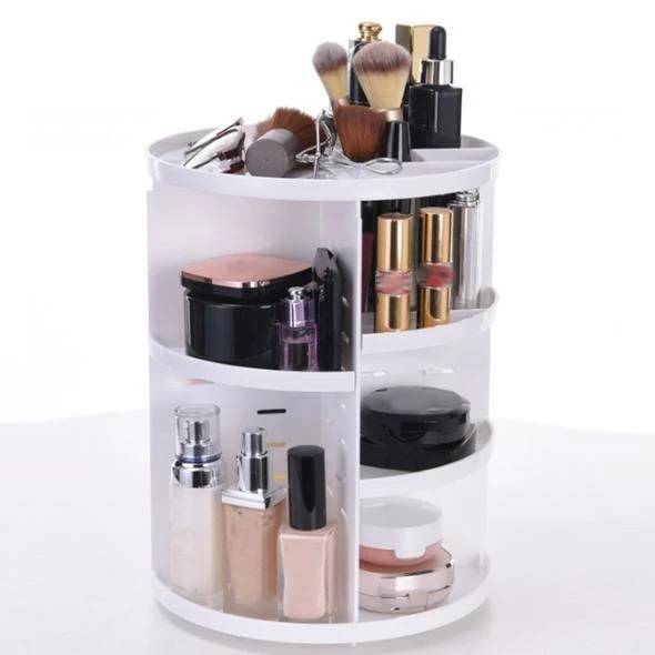 Multifunctional storage box for rotating cosmetic organizer