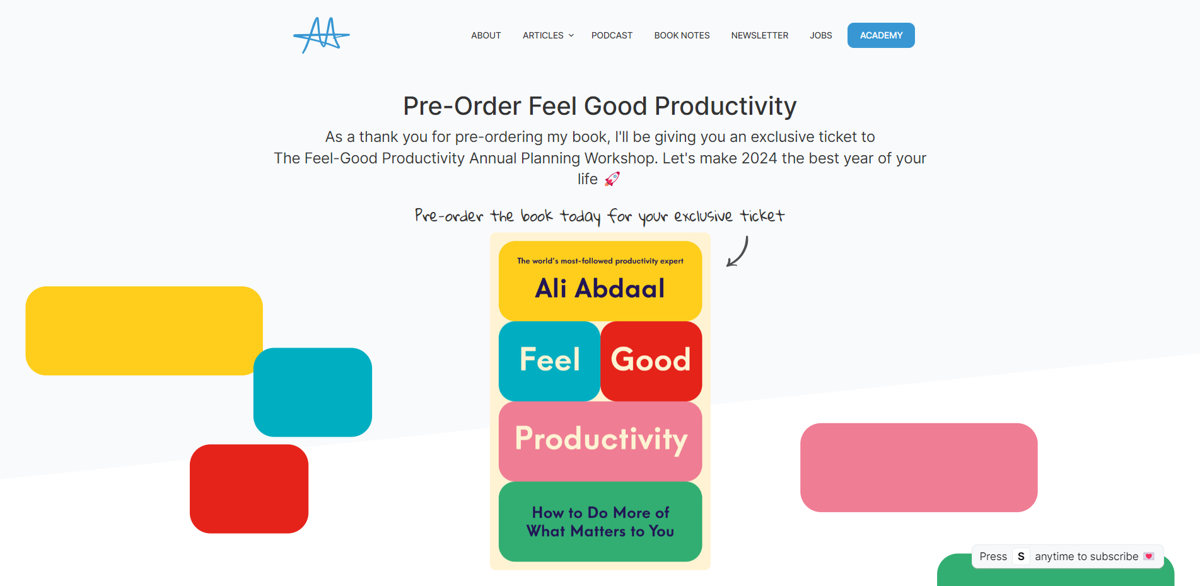 Screenshot of Ali Abdaal, from the personal websites collection.