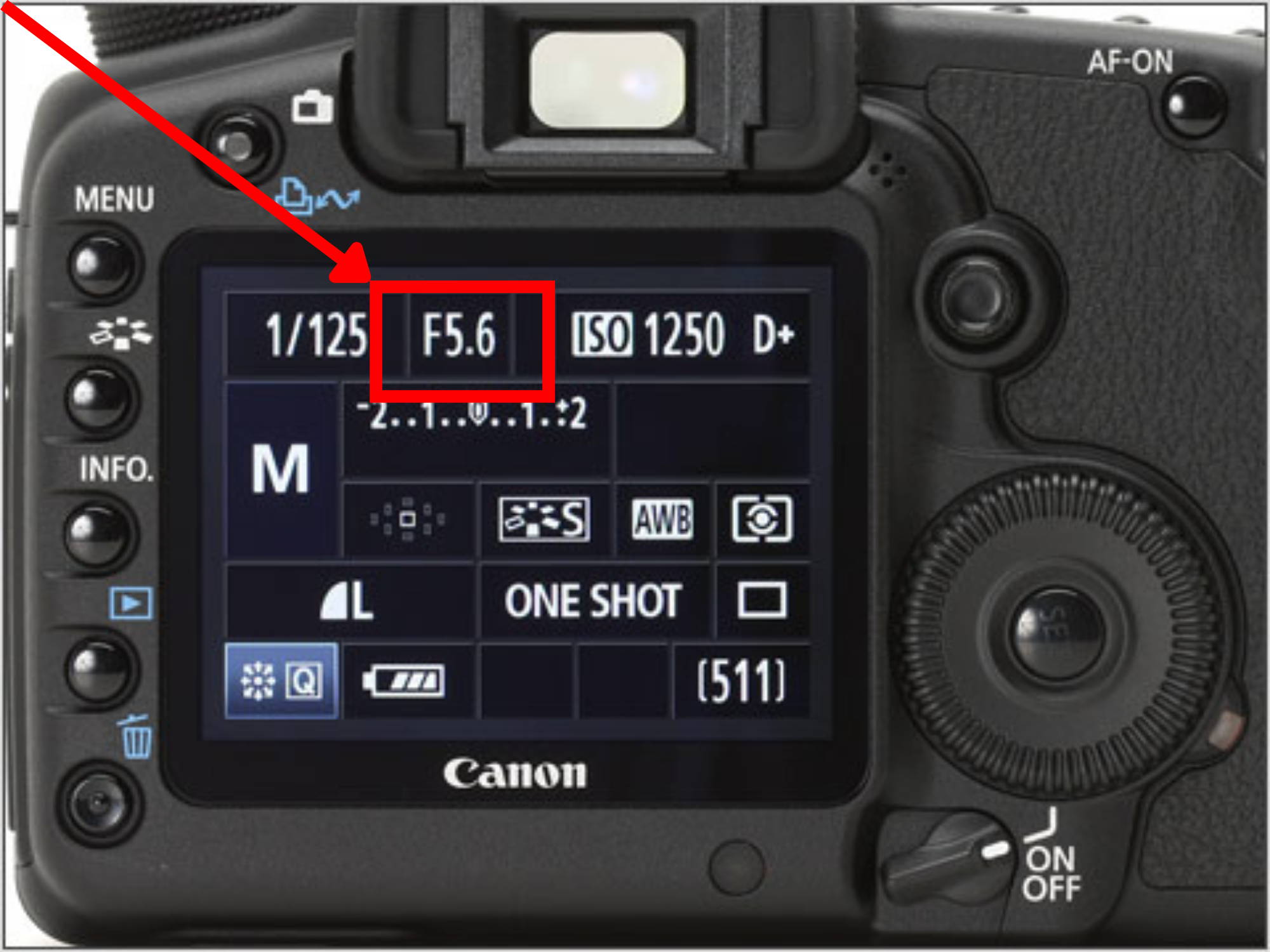 dove trovare il valore dell'apertura del diaframma sul display di una fotocamera