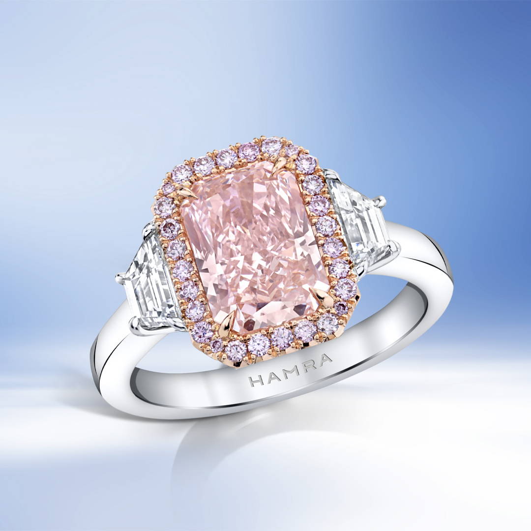 Pink and white diamond engagement ring