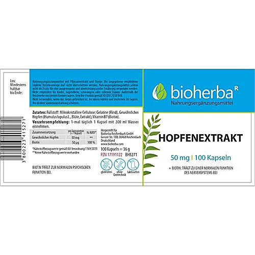 Hopfenextrakt 50 mg 100 Kapseln
