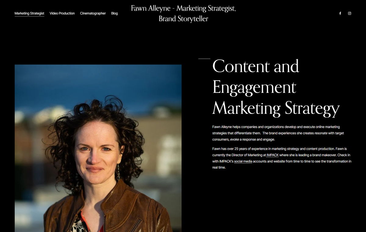 Screenshot of Fawn Alleyne, from the content marketing portfolios collection.