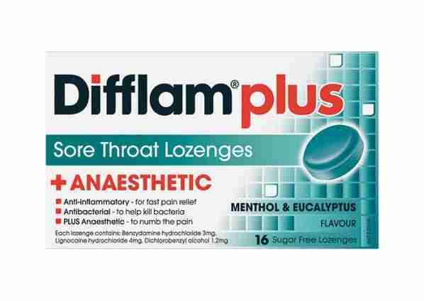 Difflam Plus Anaesthetic Menthol&Eucalyptus Sugar Free 16 Lozenges