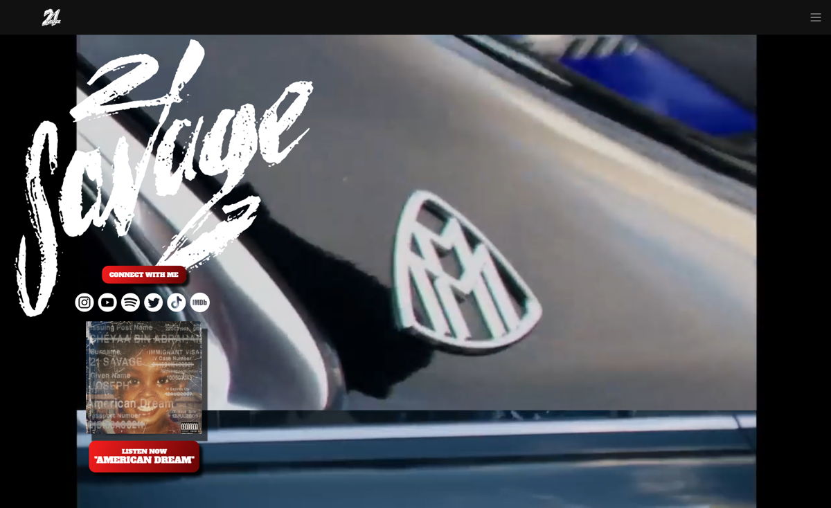 Screenshot of 21 Savage , from the  framer websites collection.