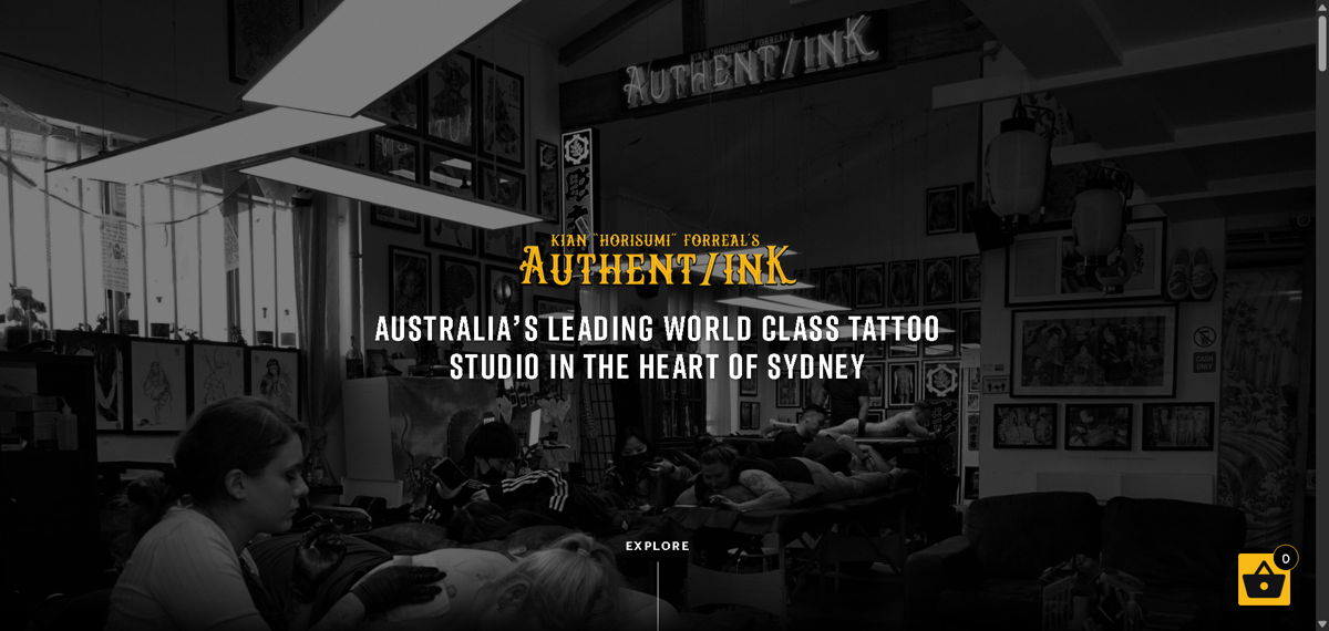 Screenshot of Authentink, from the tattoo websites collection.