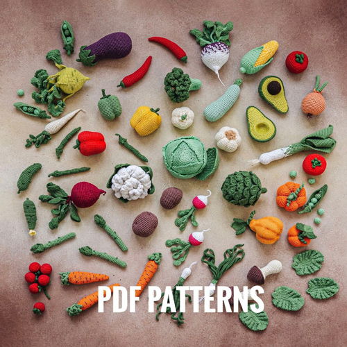 ALLE GROENTEN haakpatronen PDF - Amigurumi Voedsel Gehaakt Voedselpatroon Marktzak Groenten Fantasiespel Patronen Boerenmarkt Haak