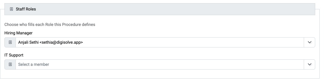 Staff Roles section of the Assign Procedure dialog