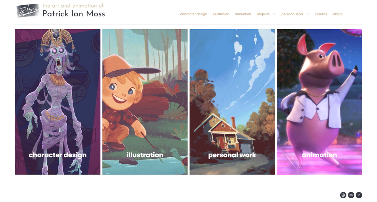 Screenshot of Patrick Ian Moss, from the character design portfolios collection.