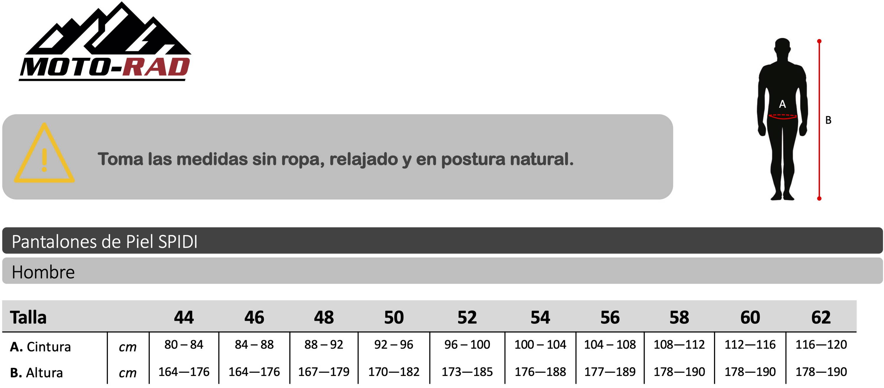 Guia de Tallas Pantalones de piel Spidi