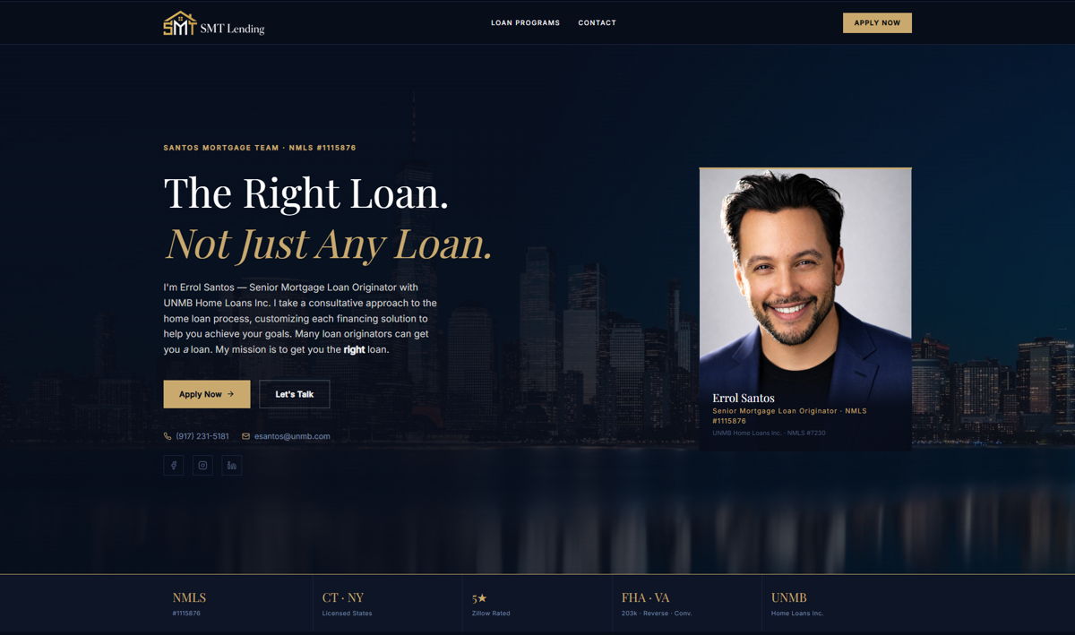 Screenshot of Errol Santos, from the godaddy airo websites collection.