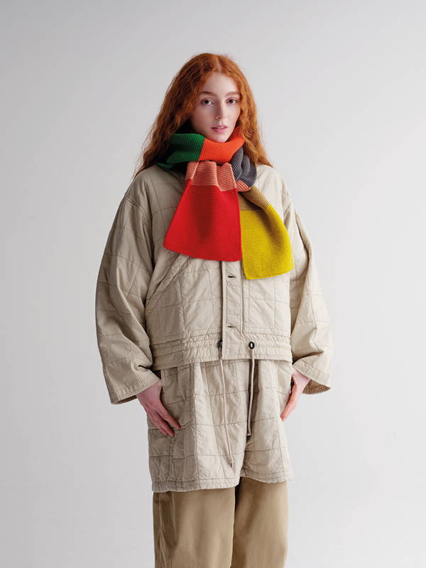 model wears Colourblock Garter Stitch Scarf Multicolour