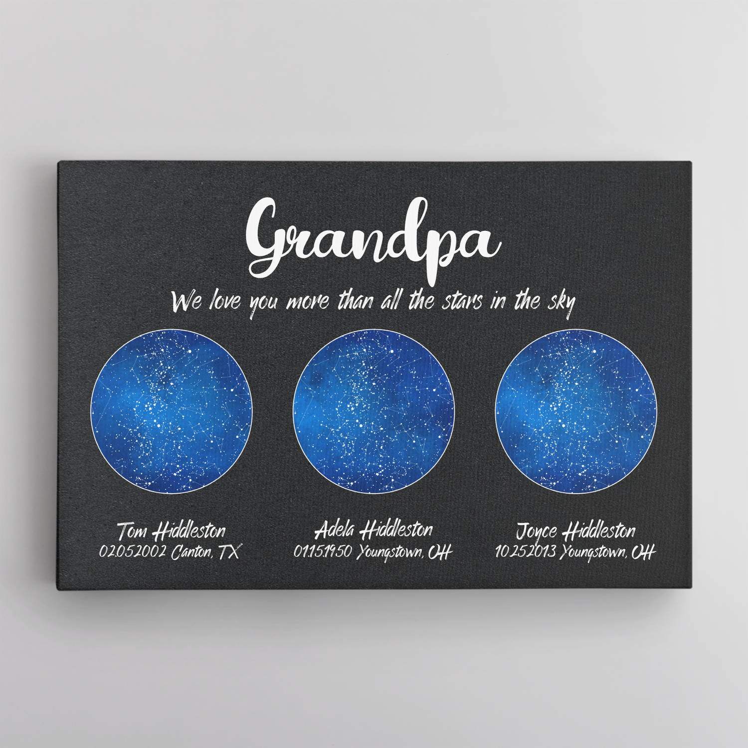 Custom Star Map Canvas Wall Art For Fathers Day And Grandparents Day