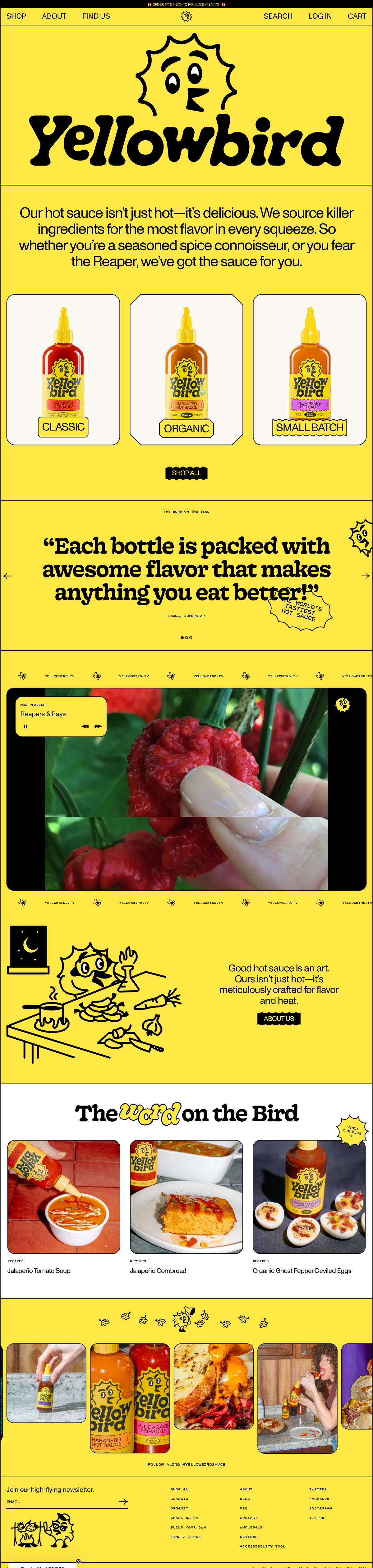 Screenshot of Yellowbird Foods, from the product page examples collection.