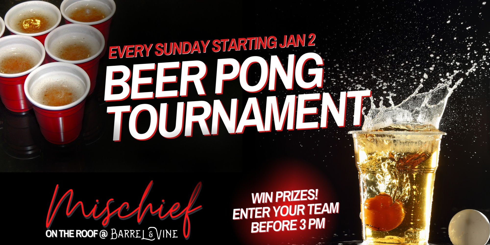 Beer Pong Tournaments | Every Sunday @ 3 PM | Win Prizes promotional image