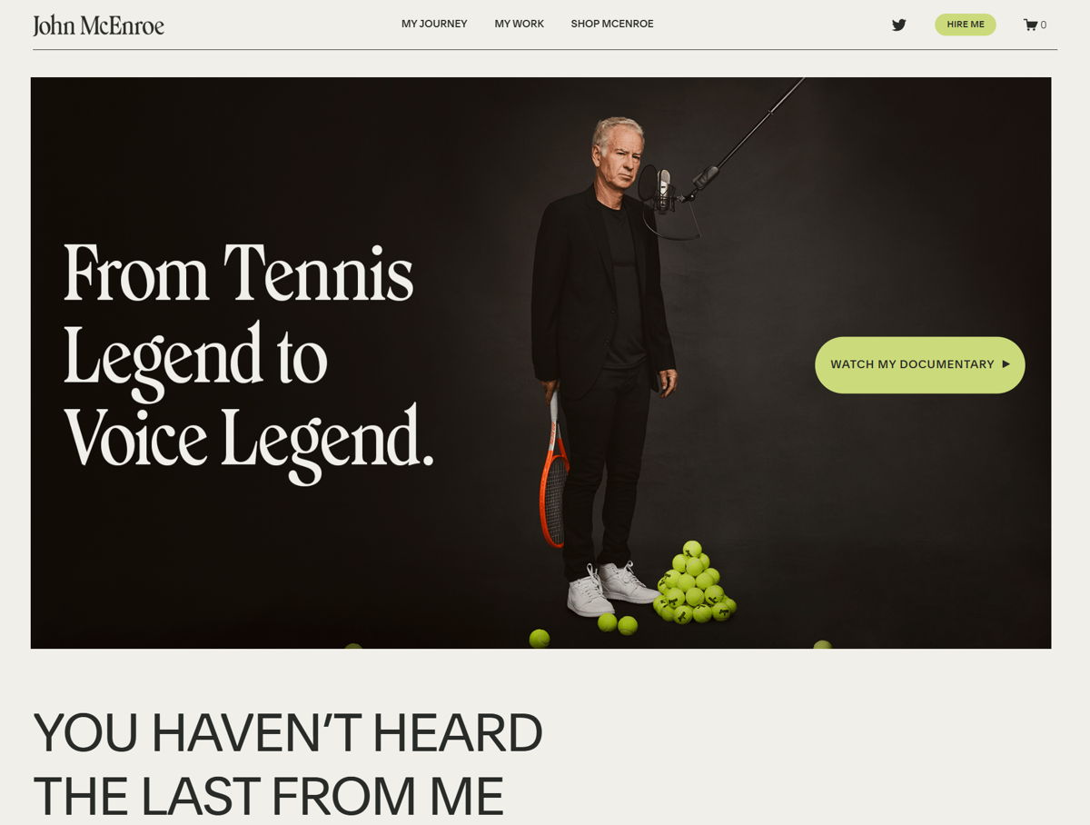 Screenshot of John McEnroe, from the athlete websites collection.