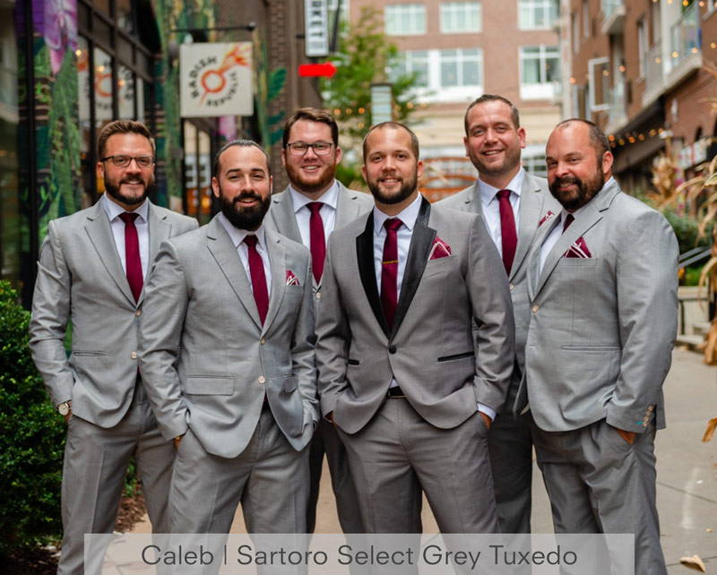 groom and groomsmen in grey suits
