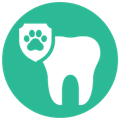 Circular blue icon with 3 strands of fur representing skin and coat health.
