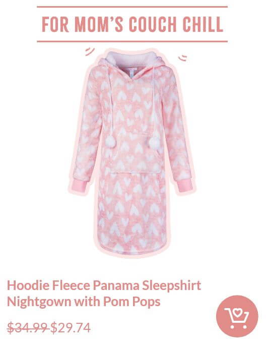 For Mom's Couch Chill with Hoodie Fleece Panama Sleepshirt Nightgown with Pom Poms 